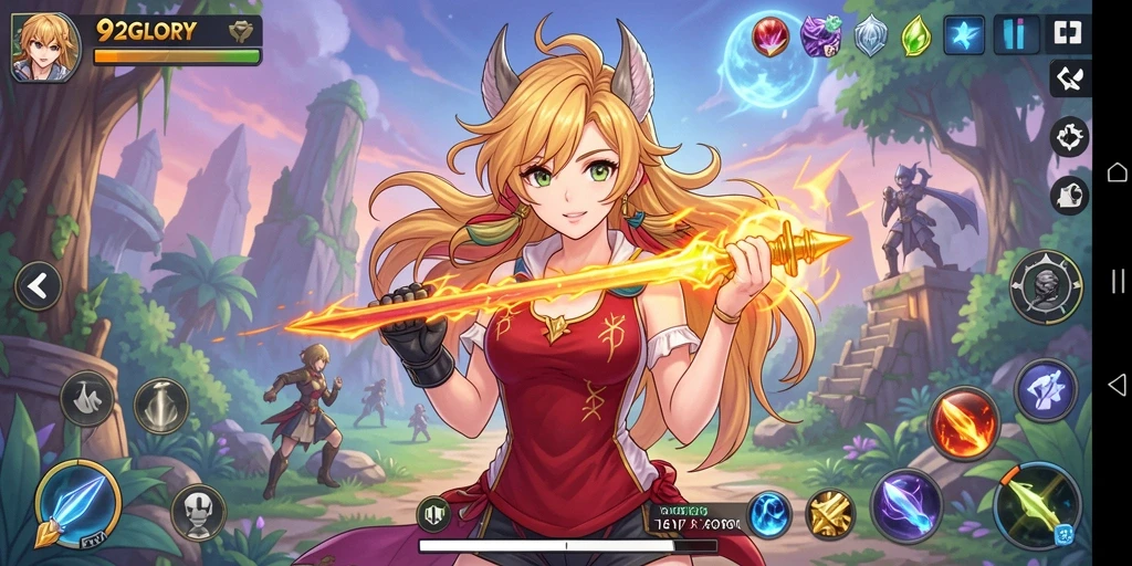 Screenshot utama 92GLORY menampilkan aksi pertarungan karakter anime.
