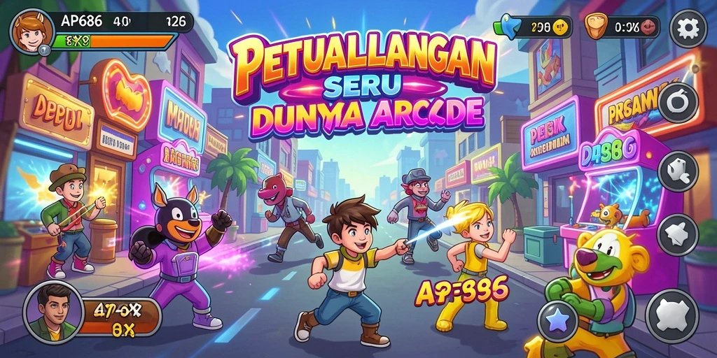 Tangkapan layar utama AP686 menampilkan aksi seru dalam gameplay Arcade.