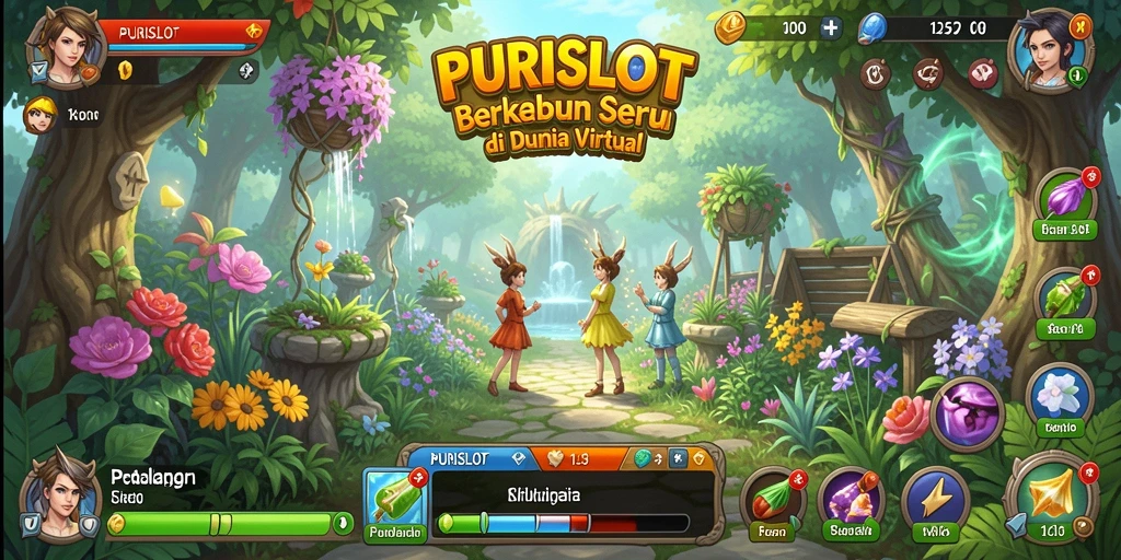 Screenshot gameplay PURISLOT menampilkan petualangan seru berkebun di dunia virtual.