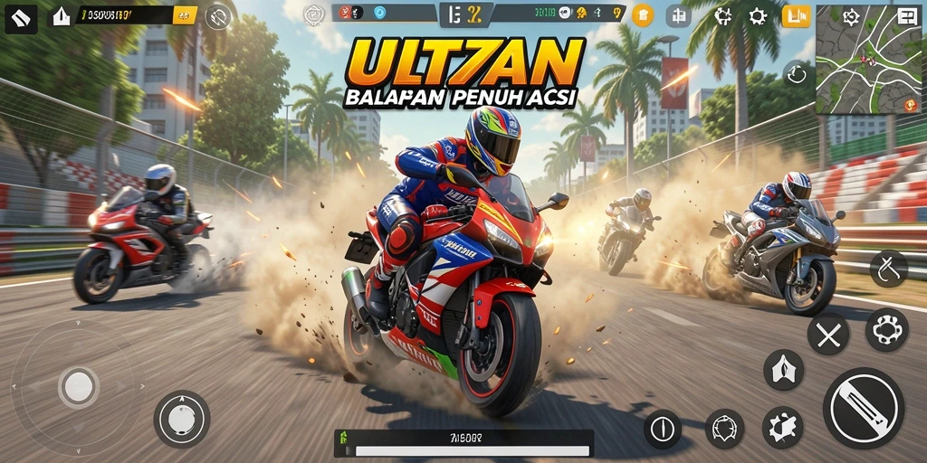 Tampilan gameplay menarik di balapan motor UT77.